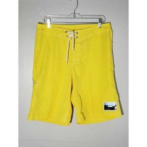Vintage Red Ink Mens Board Shorts Swim Yellow Logo Side Pocket Surf 34